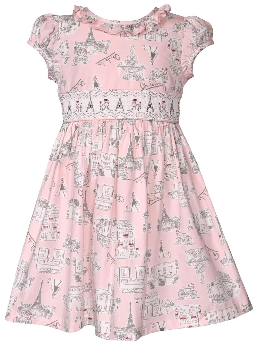 Bonnie Jean Girls 6X Pink Paris Eiffel Tower Smocked Dress Oh La La
